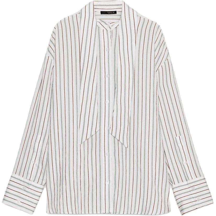 ZARA Shirts Women's Multicolor Crew Neck Moderate Straight Fit