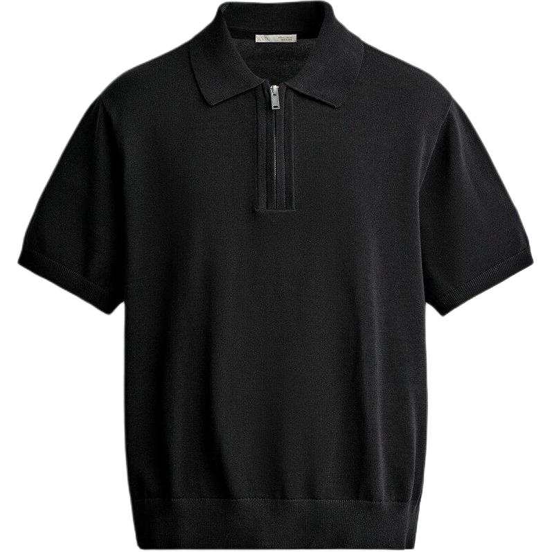 ZARA Polo Shirts Men's Black Lapel Moderate Straight Fit