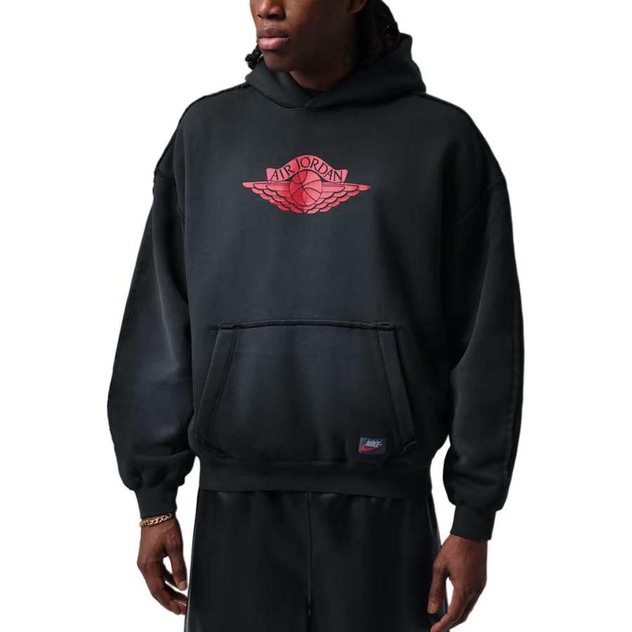 Jordan Jordan Flight Sweatshirts Men's Black/University Red Hooded Non Detachable Moderate