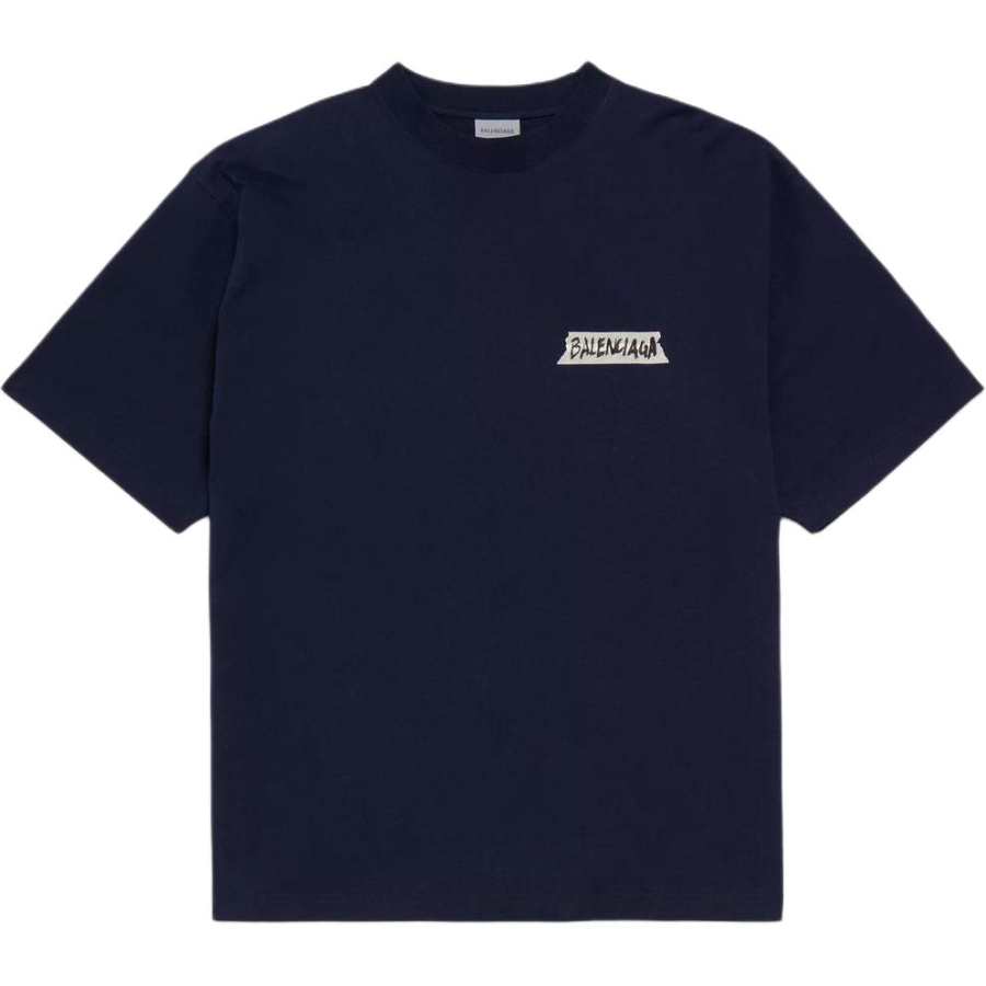 Balenciaga T Shirts Men's Marine Blue Crew Neck Moderate Straight Fit