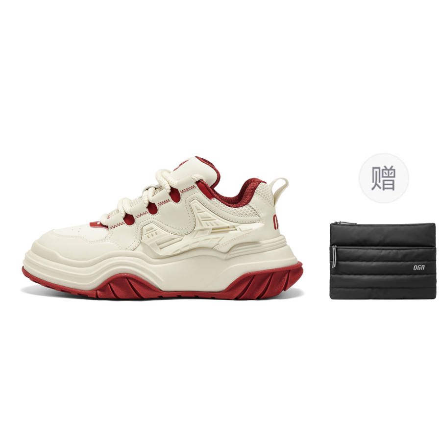 OGR Yuwang Wave Rider Low top Casual Shoes Unisex Vintage Beige Red