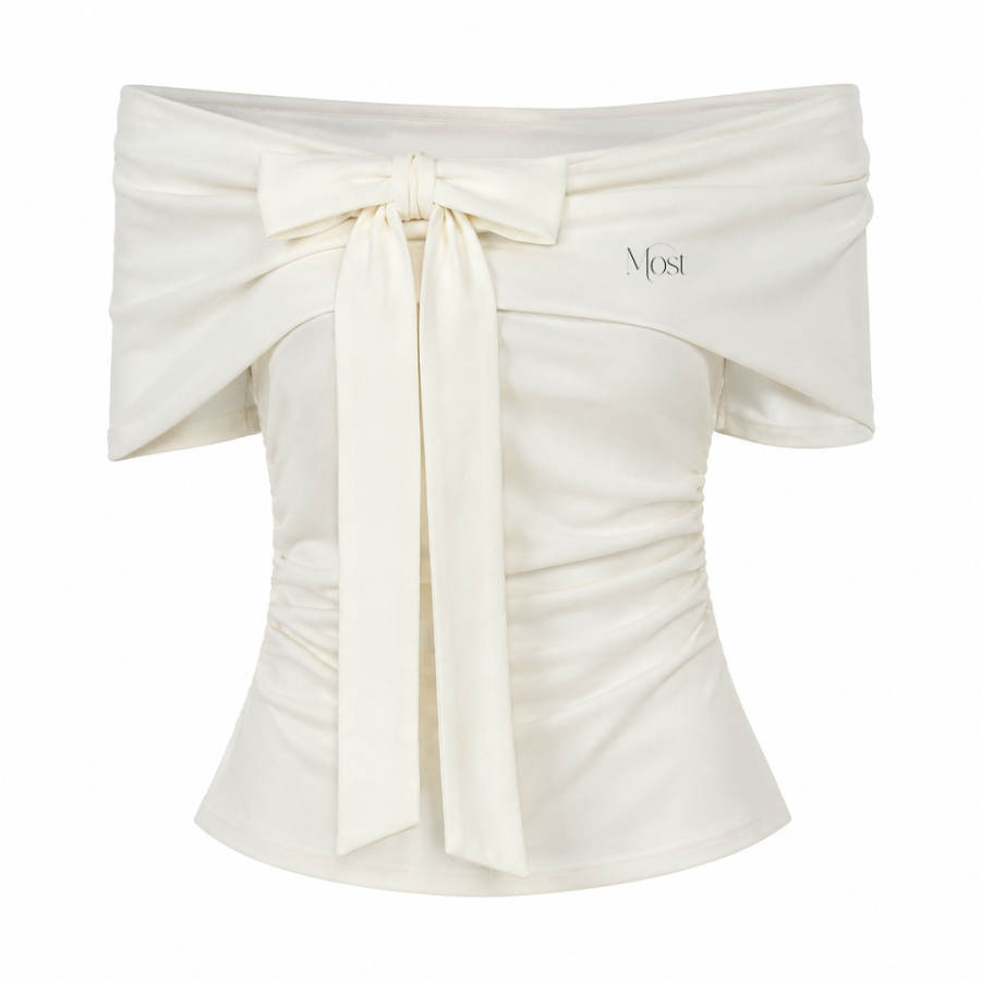MostwantedLab T Shirts Women's Ecru Boat Neck Thin Nipped In Waist