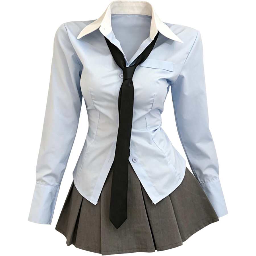 CHARM GLOW Two Piece Skirt Sets Women's Polo Collar Moderate Short Skirt