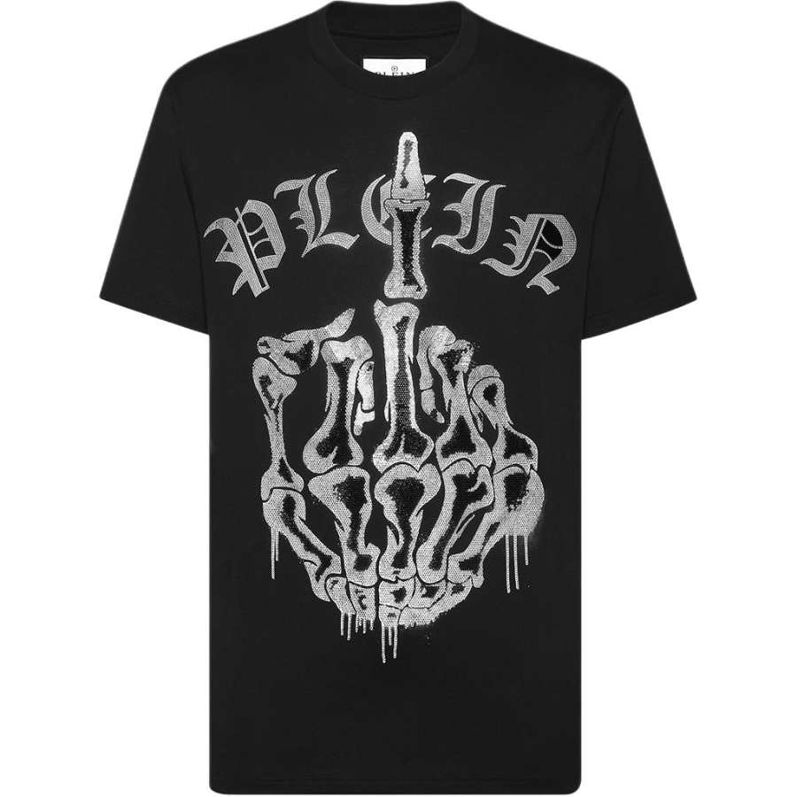 PHILIPP PLEIN T Shirts Men's Black Crew Neck Moderate Straight Fit
