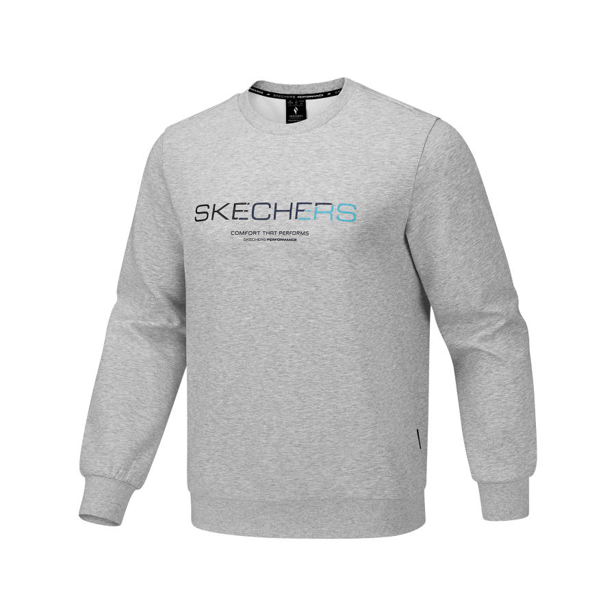 Skechers Sweatshirts Unisex Heather Gray White Crew Neck Moderate Straight Fit