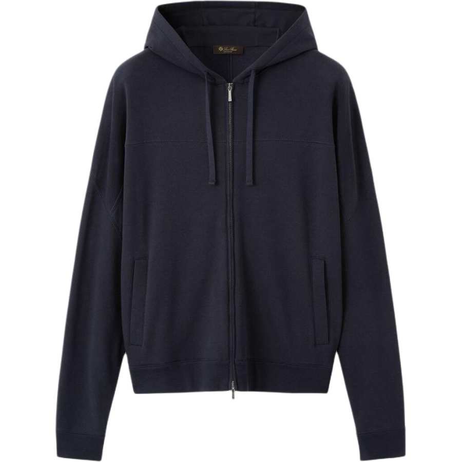 Loro Piana Jackets Men's Marine Blue Hooded Non Detachable Moderate Straight Fit