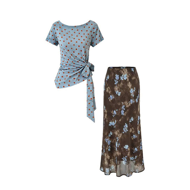 MARIE·COCO Two Piece Skirt Sets Women's Crew Neck Moderate Short Skirt