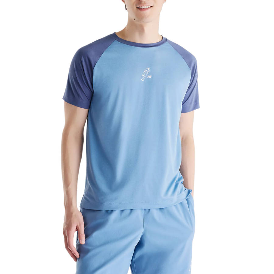 New Balance New Balance T Shirts Men's Heron Blue & Vintage Indigo Crew Neck Moderate