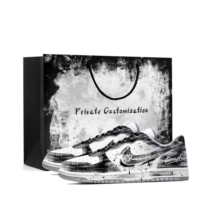 Nike Nike Big Skateboard Shoes Men's Low Top Black White Gray Ink Wash Graffiti Colorway