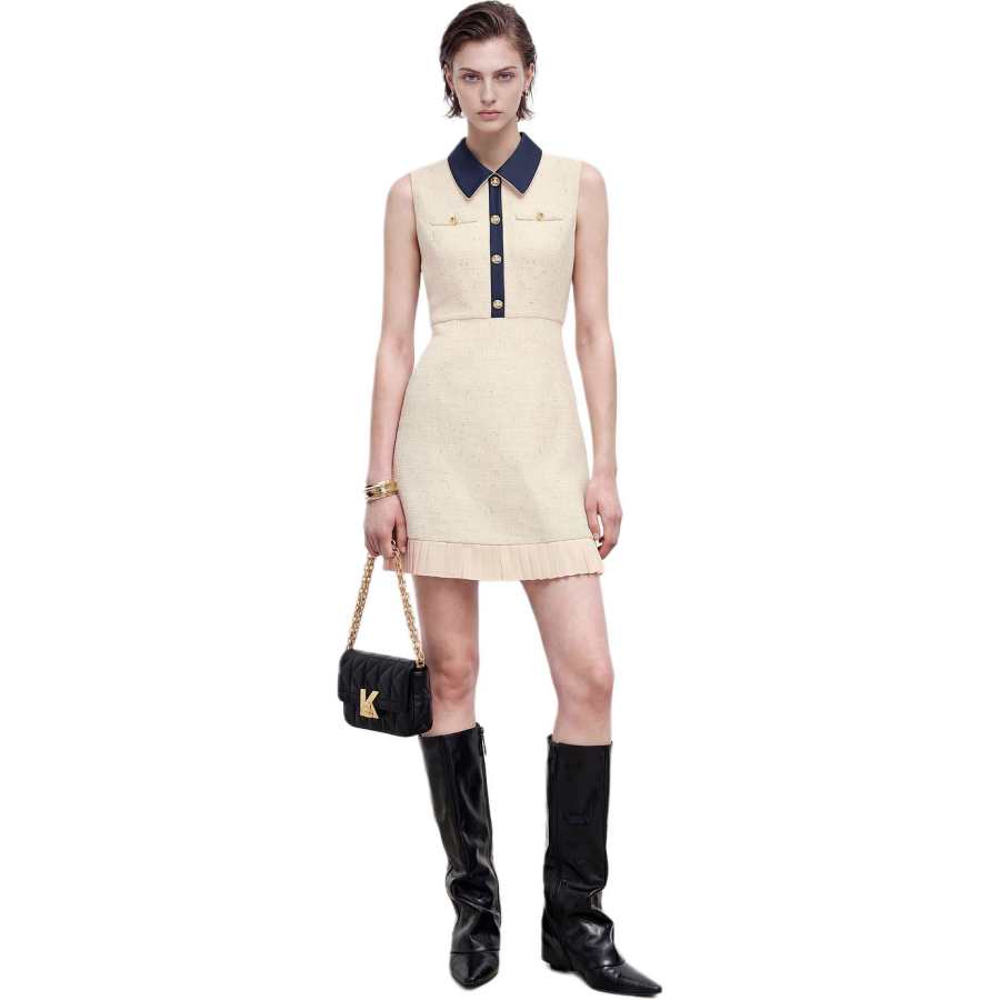 KARL LAGERFELD / Karl Lagerfeld Jeans Sleeveless Dresses Women's Gold Lapel Moderate Short Skirt