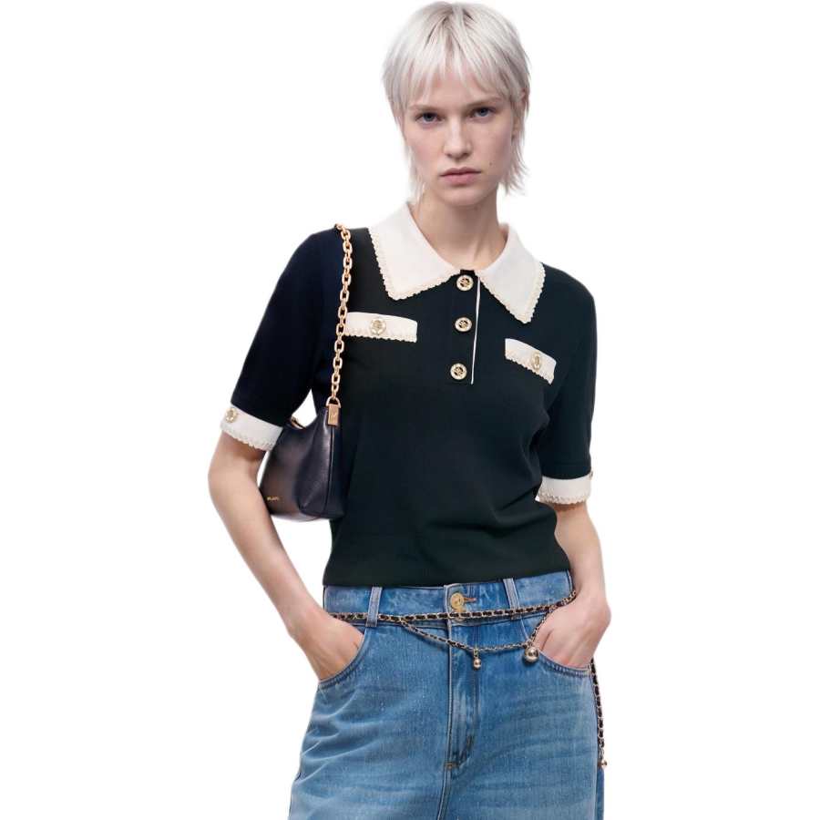 KARL LAGERFELD / Karl Lagerfeld Jeans Polo Shirts Women's Black Polo Collar Moderate Other