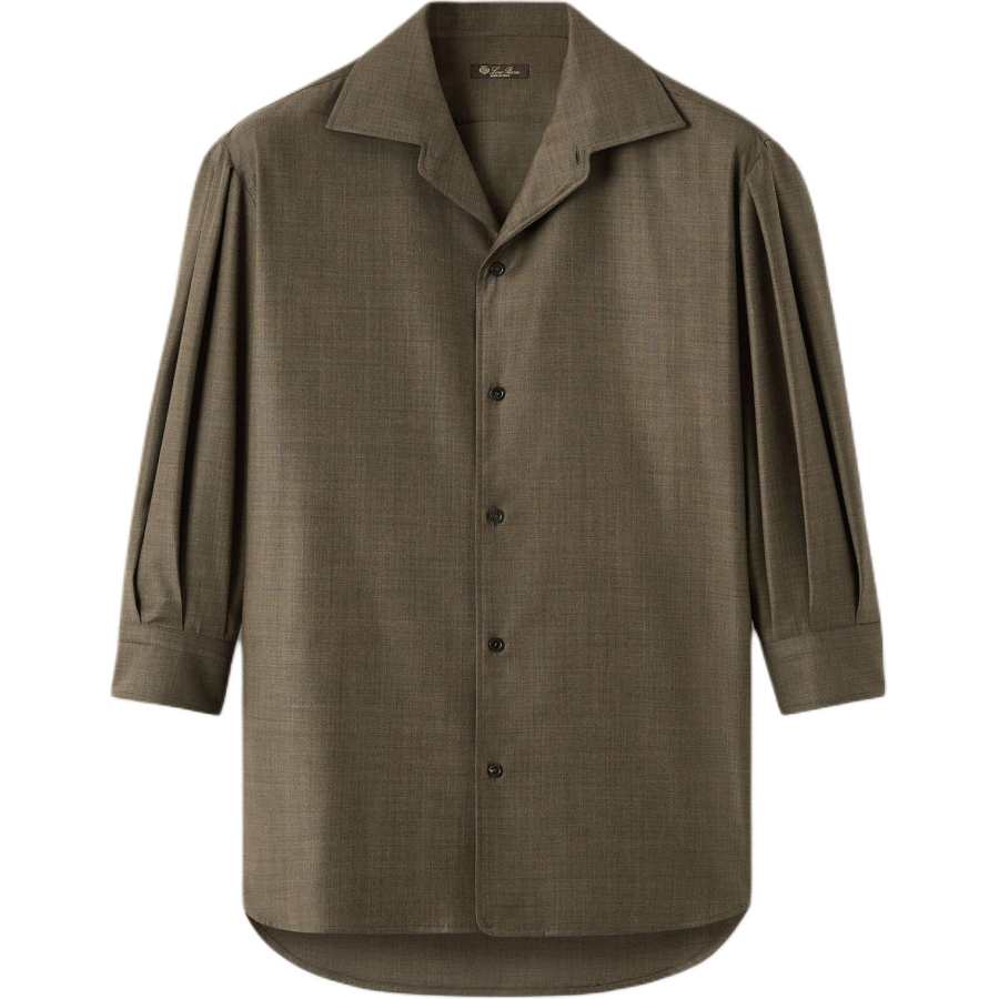 Loro Piana Shirts Women's Ground Coffee Cuban Collar Moderate Straight Fit