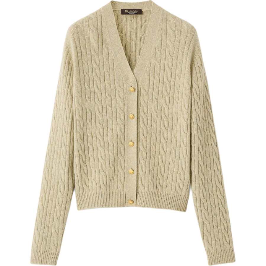 Loro Piana Cashmere Sweaters Women's Light Gray Green V Neck Moderate Straight Fit