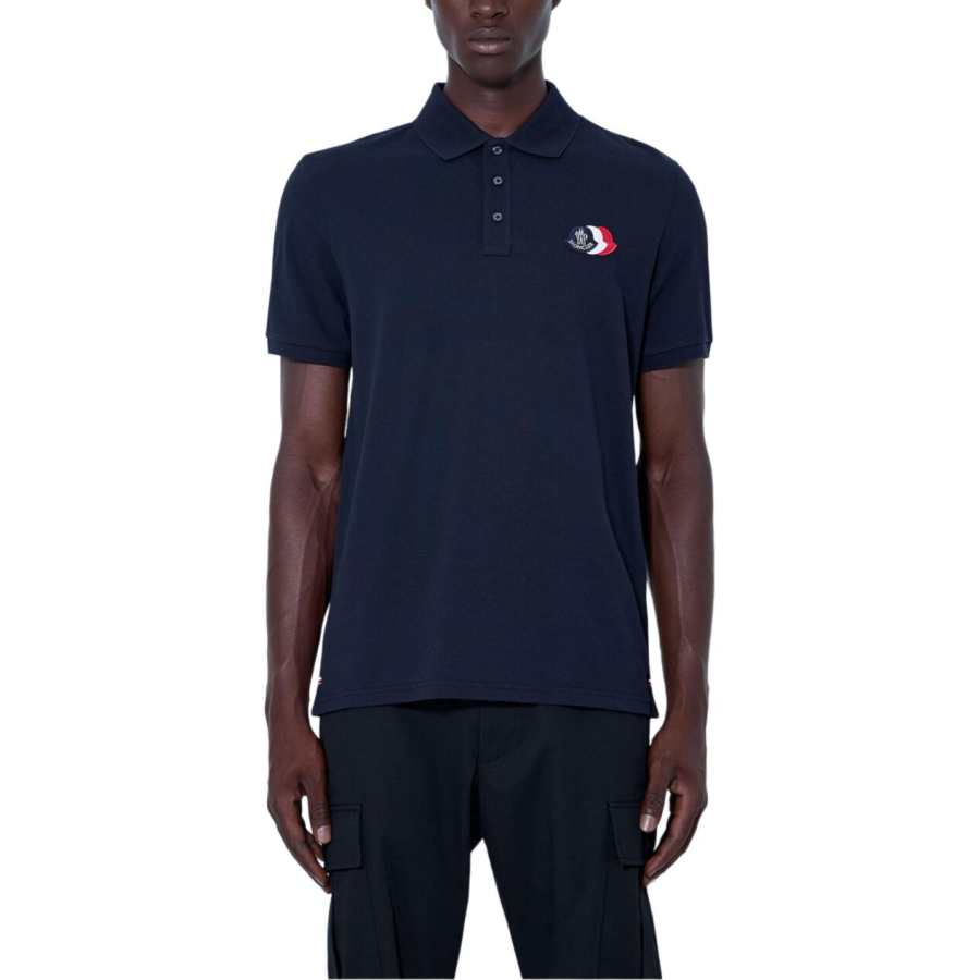 Moncler Polo Shirts Men's Blue Polo Collar Moderate Straight Fit
