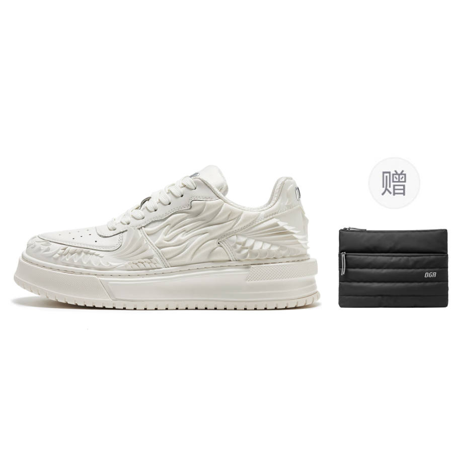 OGR Dragon Scales Model Low top Skateboard Shoes Unisex Pure White