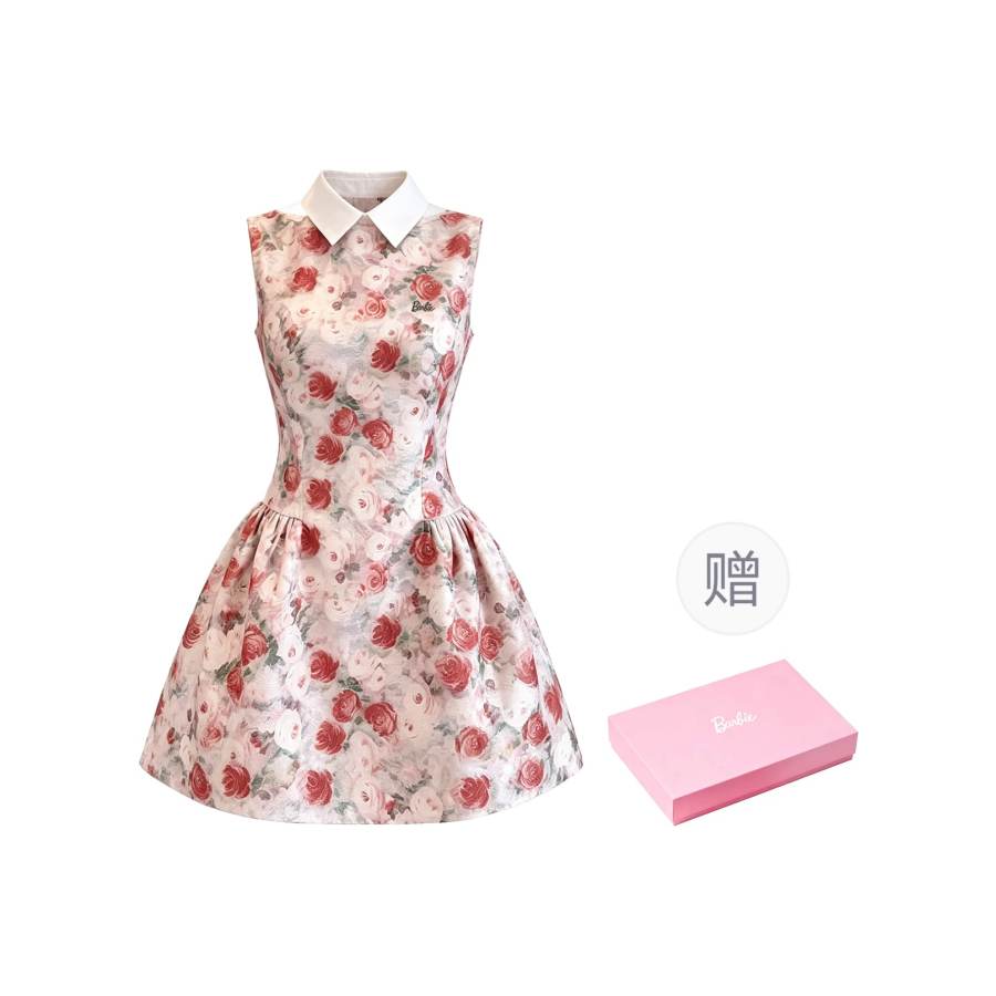 Barbie Sleeveless Dresses Women's Lapel Moderate Short Skirt A Line Skirt