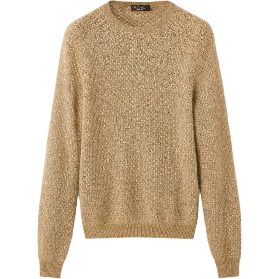Loro Piana Cashmere Sweaters Men's Gold Crew Neck Moderate Straight Fit
