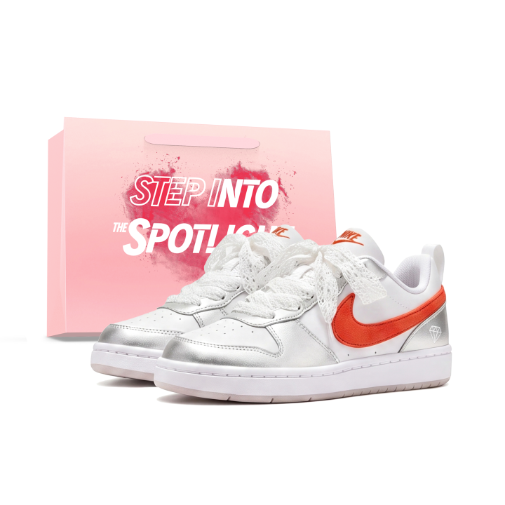 Nike Nike Court Borough Skateboard Shoes Unisex Low Top Silver/White/Orange