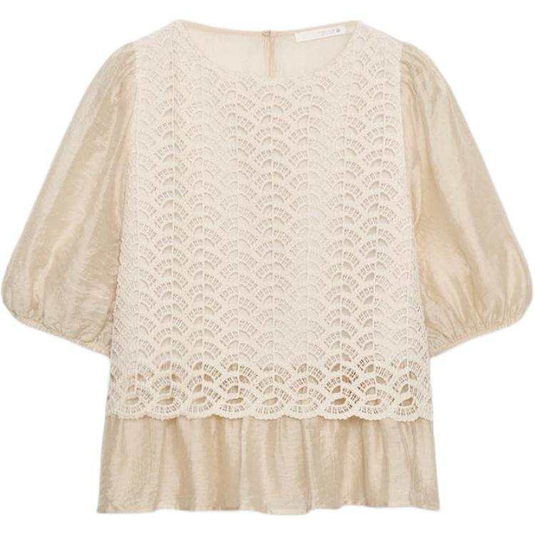 ZARA Chiffon Shirts Women's White Crew Neck