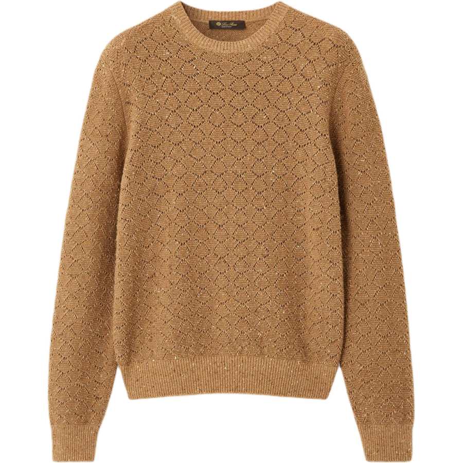 Loro Piana Cashmere Sweaters Men's Caramel Crew Neck Moderate Straight Fit