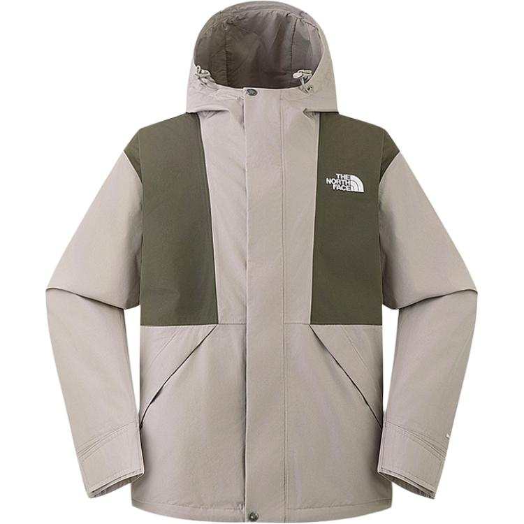 THE NORTH FACE REIGN On Windbreaker Jackets Men's Gravel Gray/Ebony Green Hooded Non Detachable Moderate