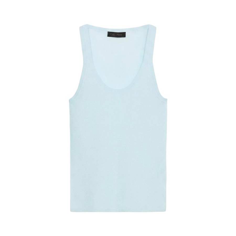 ZARA Tank Tops Women's Light Blue Straight Fit