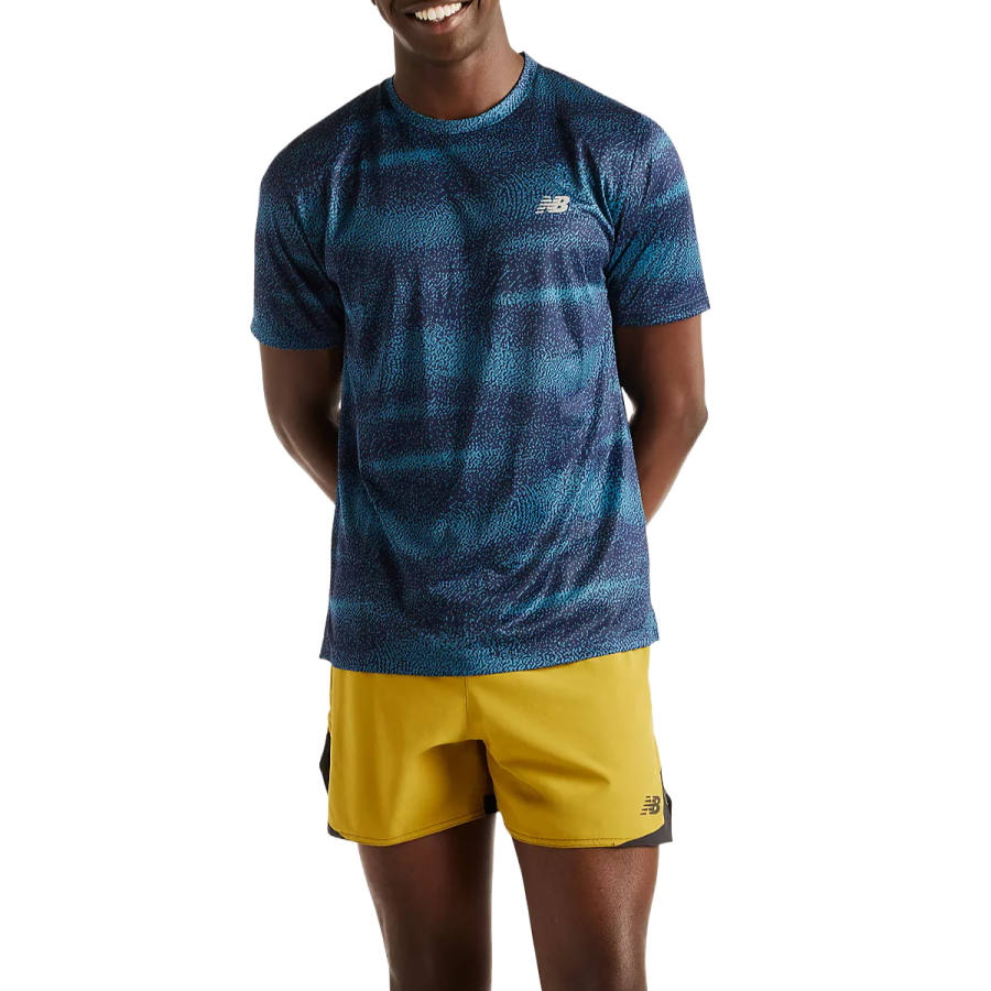 New Balance New Balance NB Athletics Running T Shirts Men's Marine Blue/Light Blue Crew Neck Moderate