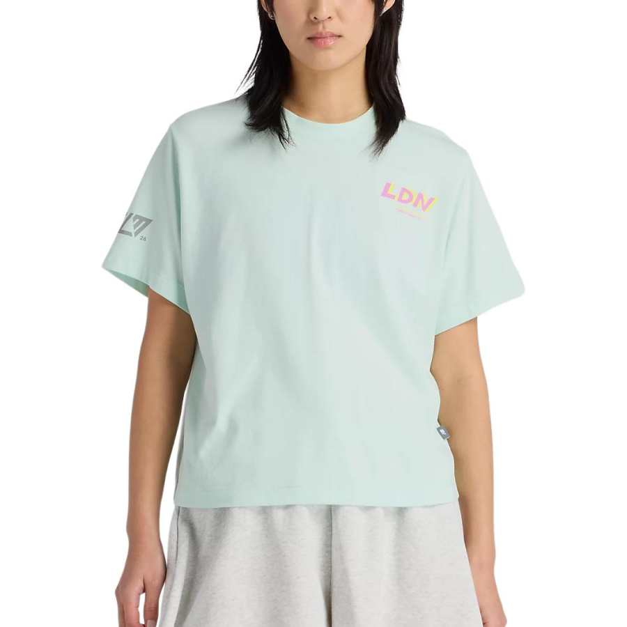 New Balance New Balance London Edition Running T Shirts Women's Universe Jadeite Green Crew Neck Moderate
