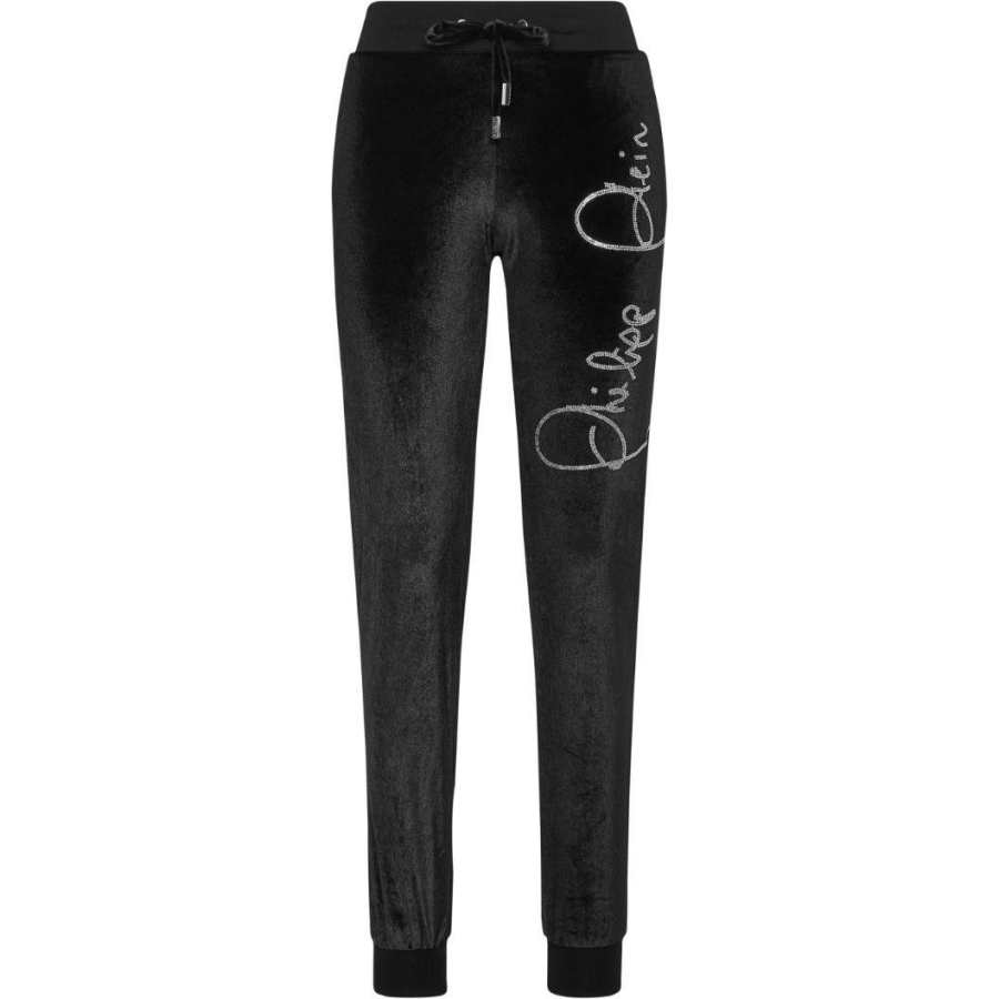 PHILIPP PLEIN Knitted Sweatpants Women's Black Moderate Cuffed Pants