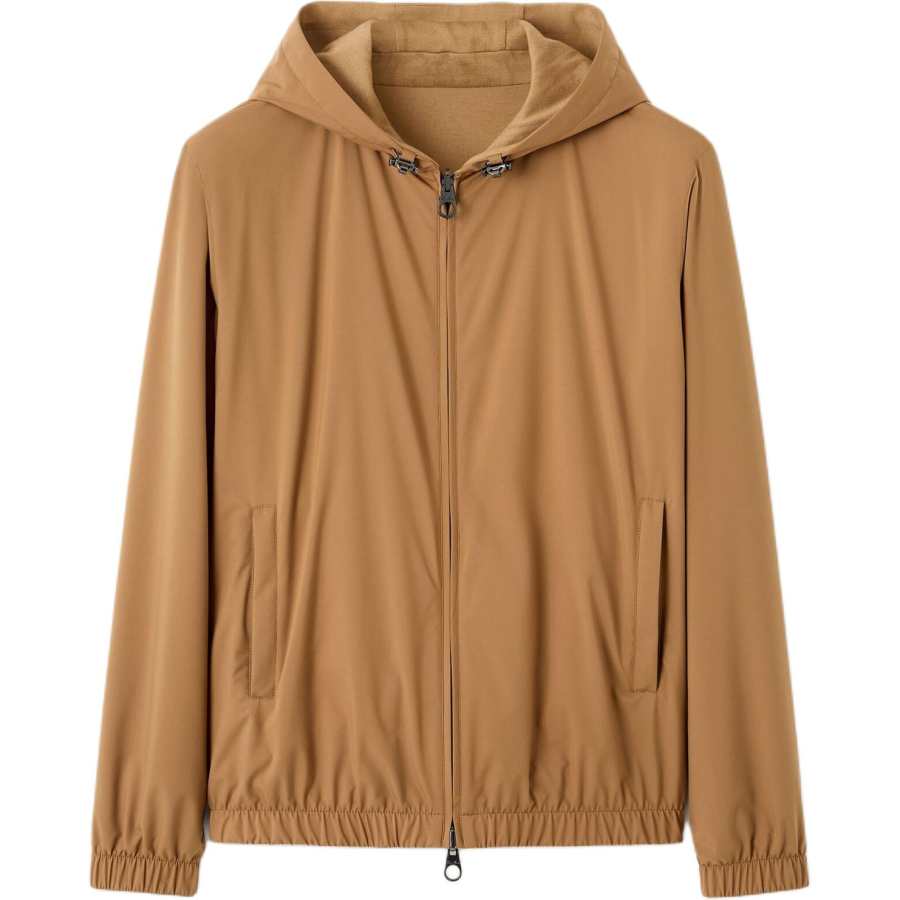 Loro Piana Jackets Men's Light Chocolate Hooded Detachable Moderate Straight Fit