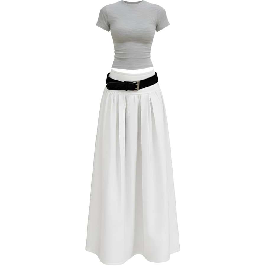 CHARM GLOW Two Piece Skirt Sets Women's Crew Neck Moderate Long