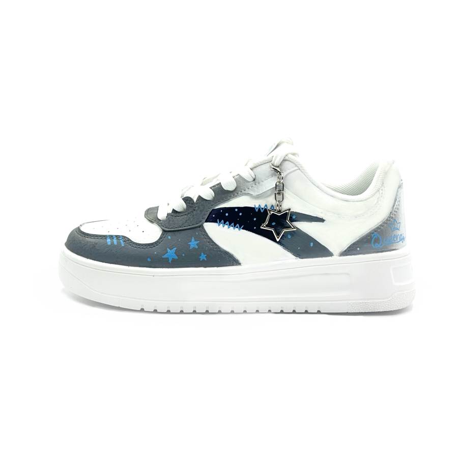 ANTA Easy Skateboard Shoes Unisex Low Top White Gray Blue Stars Color Block