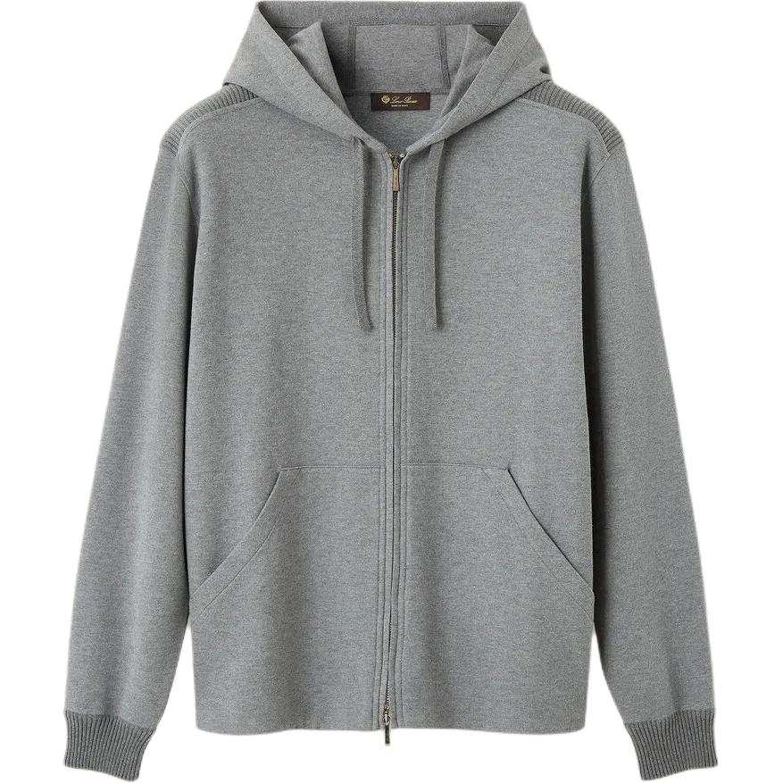 Loro Piana Jackets Men's Gray Hooded Non Detachable Moderate Straight Fit