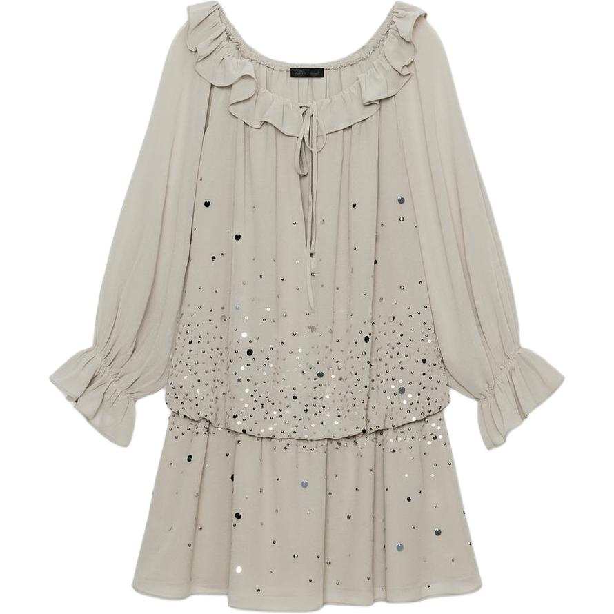 ZARA Long Sleeved Dresses Women's Gray Boat Neck Moderate