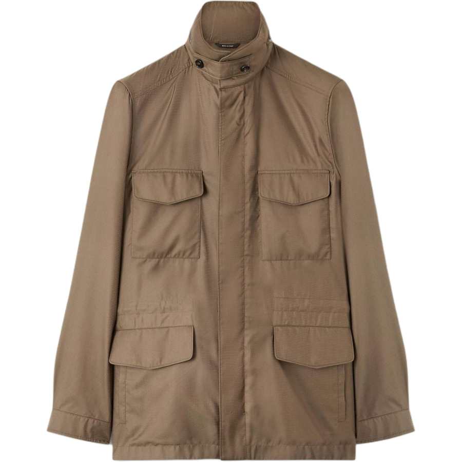 Loro Piana Jackets Men's Brown Stand Collar Moderate Straight Fit