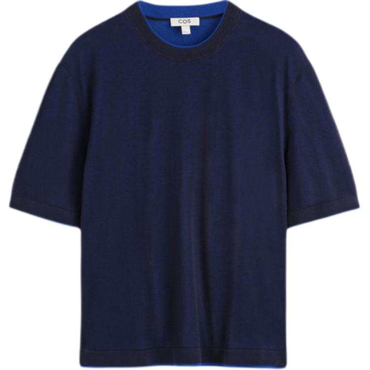 COS T Shirts Men's Navy Blue/Cobalt Blue Crew Neck Moderate Straight Fit