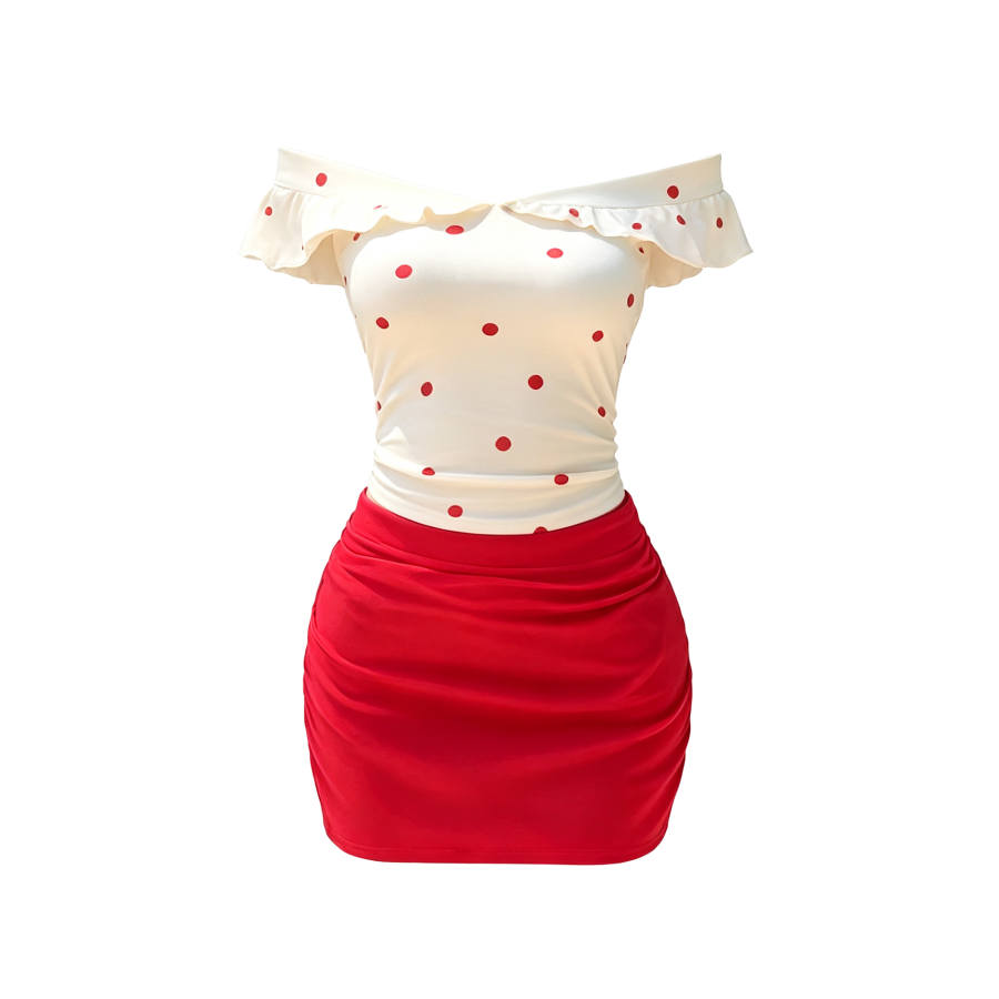TUSHIFEI Two Piece Skirt Sets Women's Boat Neck Moderate Short Skirt