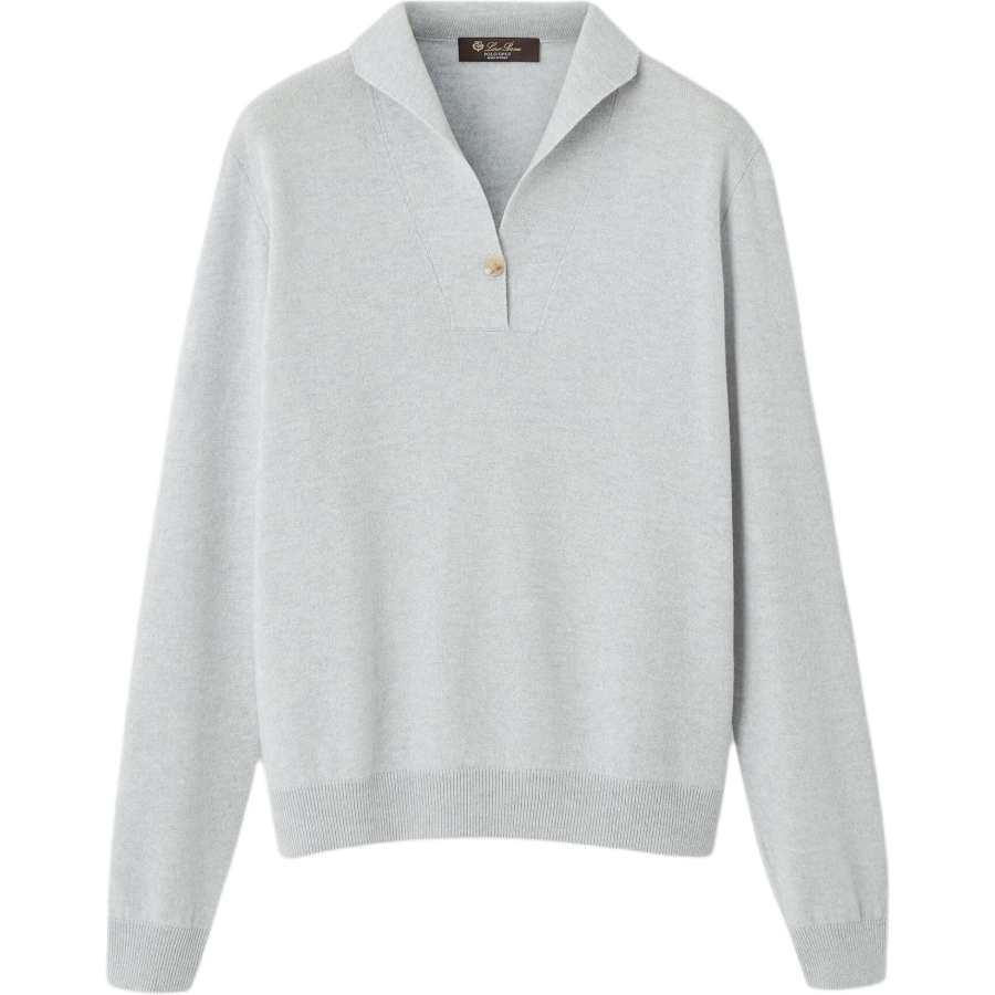 Loro Piana Cashmere Sweaters Women's Light Purple Sage Green Polo Collar Moderate Straight Fit