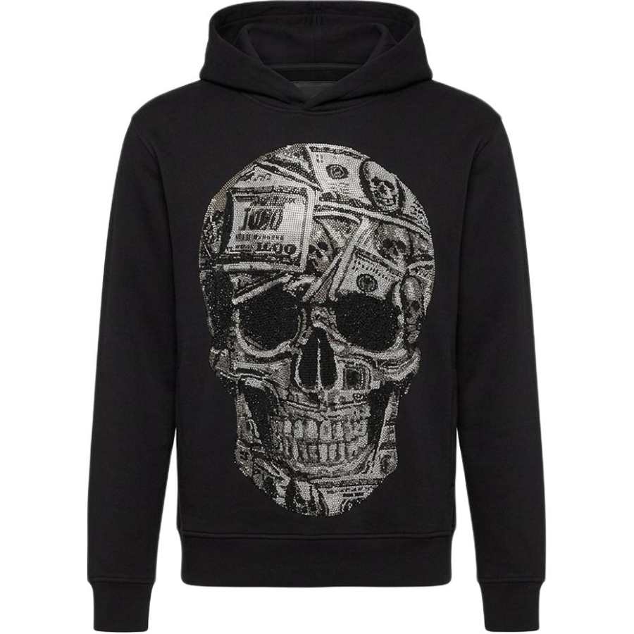 PHILIPP PLEIN Sweatshirts Men's Black Hooded Non Detachable Moderate Straight Fit