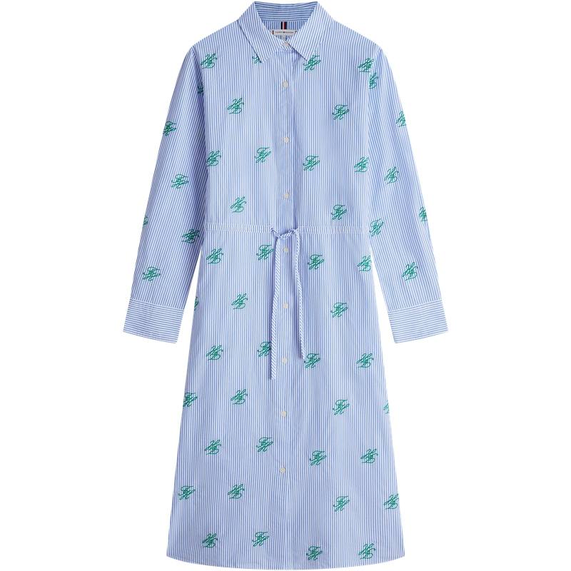 Tommy Hilfiger Long Sleeved Dresses Women's Blue White Stripes 0X8 Lapel Moderate Midi Skirt