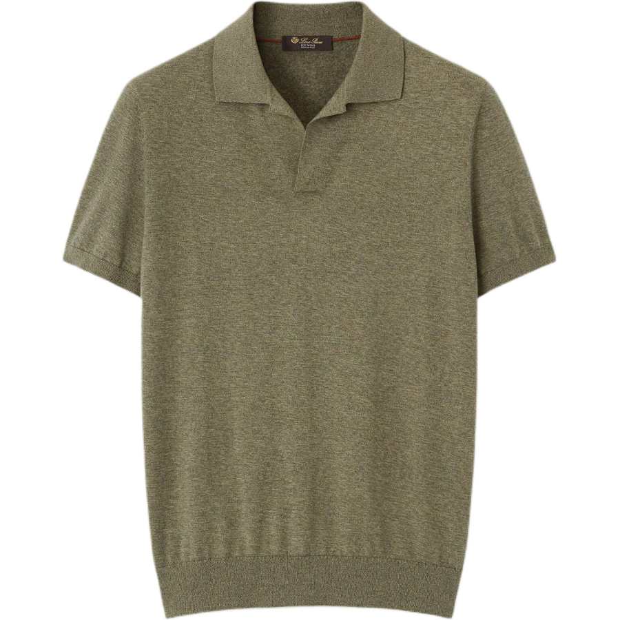 Loro Piana Polo Shirts Men's Army Green Polo Collar Moderate Straight Fit