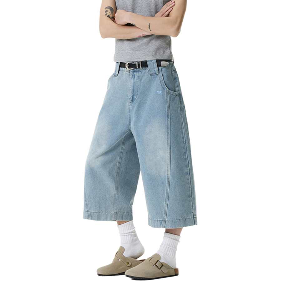 WARRIOR WARRIOR Denim Shorts Unisex Thin Wide Leg Pants