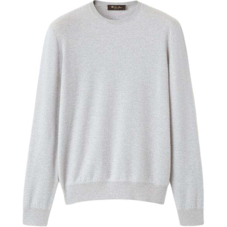 Loro Piana Cashmere Sweaters Men's Light Gray Crew Neck Moderate Straight Fit
