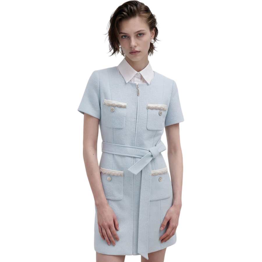 KARL LAGERFELD / Karl Lagerfeld Jeans Short Sleeved Dresses Women's Blue Crew Neck Moderate Short Skirt
