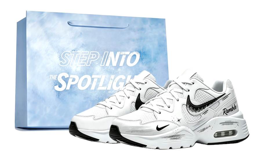 Nike Nike Air Max Fusion Running Shoes Unisex Low Top White Black Shopping Bag
