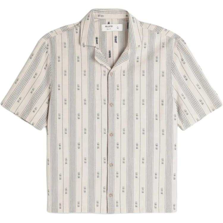 Hollister/ Shirts Men's Gray White Cuban Collar Moderate