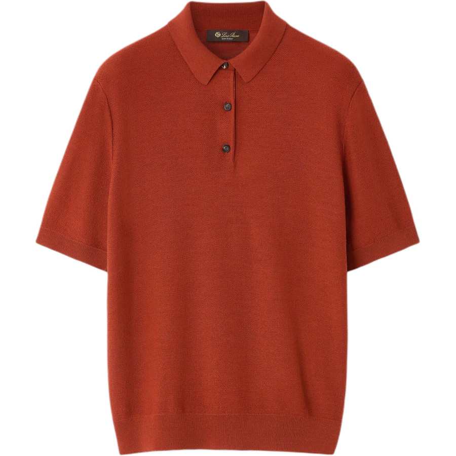 Loro Piana Polo Shirts Women's Orange Red Polo Collar Moderate Straight Fit