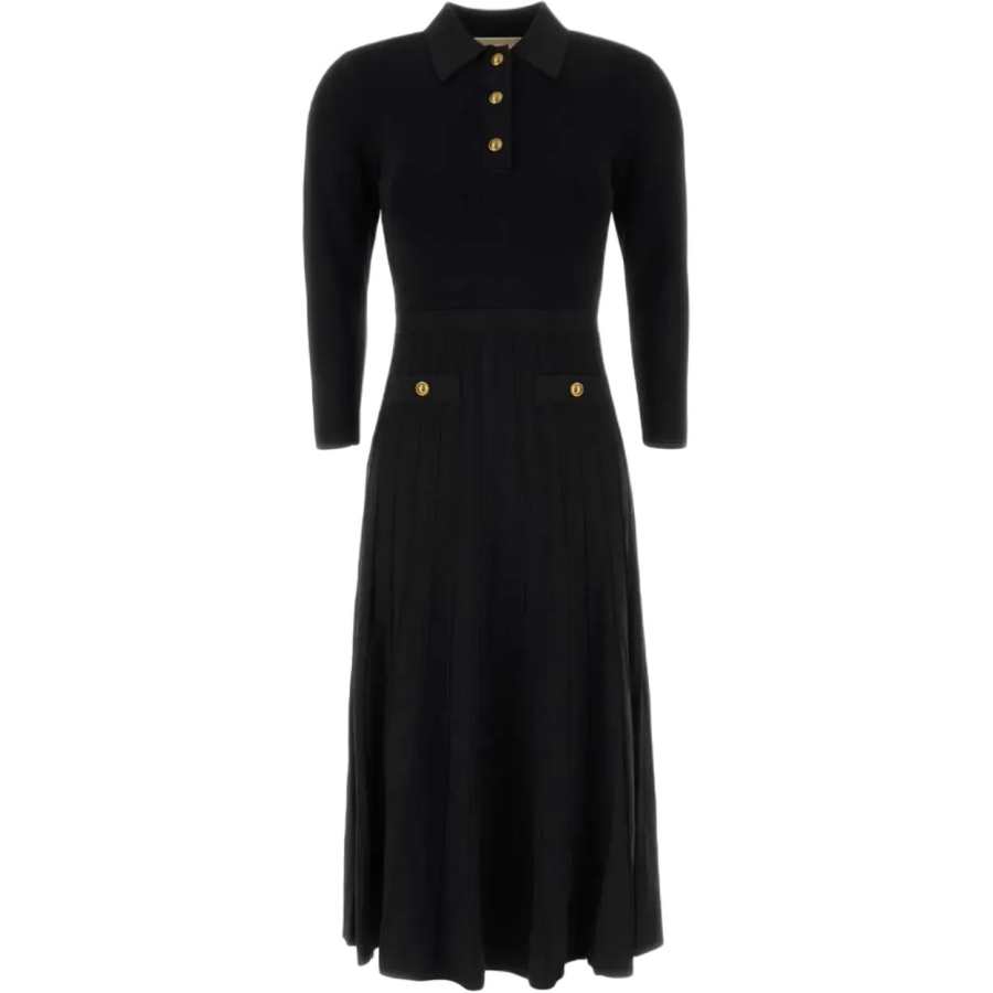 MICHAEL KORS MICHAEL KORS Long Sleeved Dresses Women's Black Polo Collar Moderate Midi Skirt