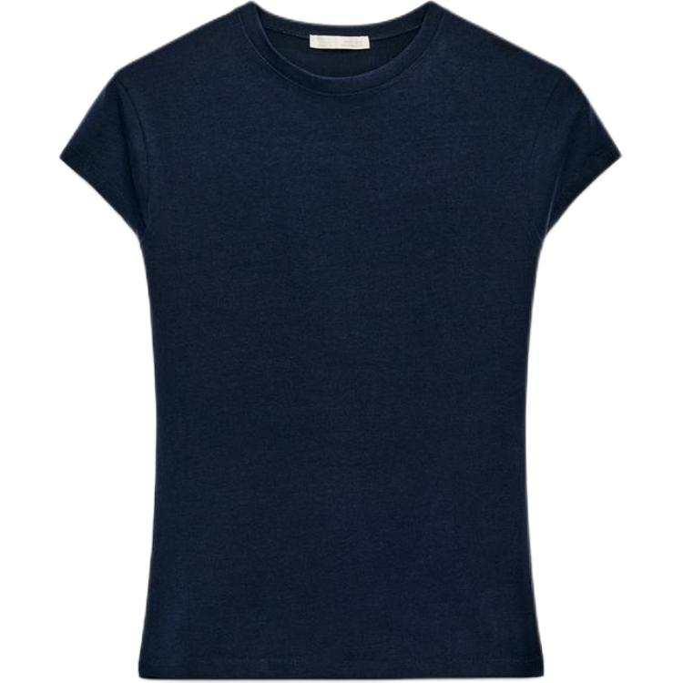 ZARA T Shirts Women's Sea Blue Crew Neck