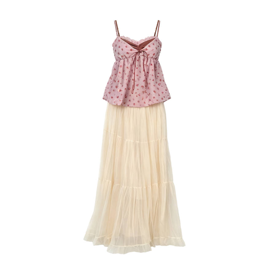 TUSHIFEI Two Piece Skirt Sets Women's Camisole Moderate Long Skirt